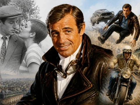 Montage illustrant la diversité des films avec Jean-Paul Belmondo entre rôles romantiques et cascades d'action