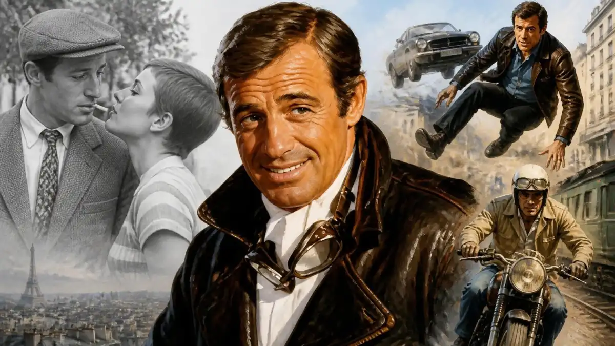 Montage illustrant la diversité des films avec Jean-Paul Belmondo entre rôles romantiques et cascades d'action