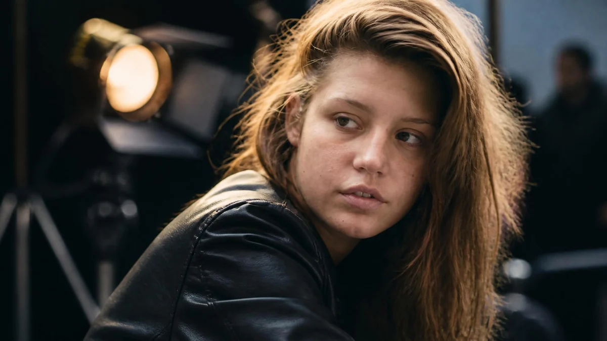 Portrait expressif de l'actrice Adèle Exarchopoulos lors du tournage d'un film Adèle Exarchopoulos