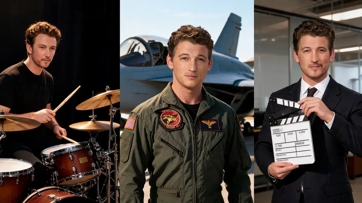 Collage montrant l'acteur dans différents rôles emblématiques issus de films avec Miles Teller