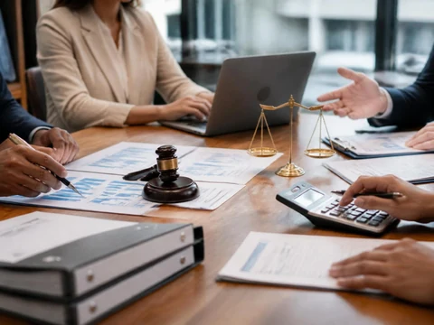 Des professionnels en réunion autour d'une table pour aborder la notion d'appel d'offre définition dans un cadre juridique