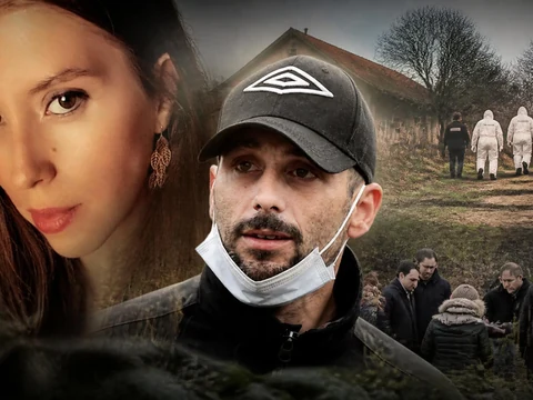 Montage photo illustrant l'enquête sur la disparition Delphine Jubillar avec son mari et des techniciens de police