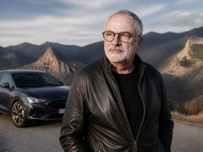 Dominique Chapatte pose devant une voiture dans un paysage montagneux