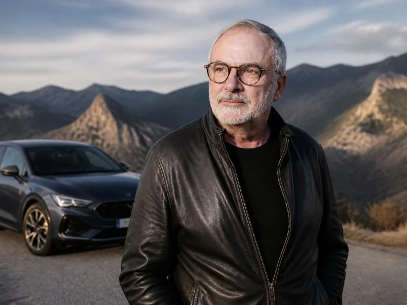 Dominique Chapatte pose devant une voiture dans un paysage montagneux