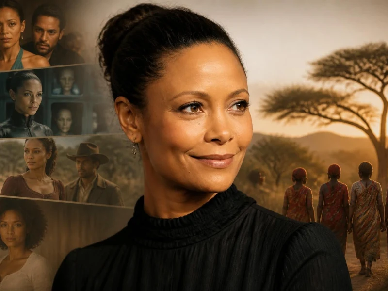 Portrait de l'actrice Thandiwe Newton illustrant une rétrospective sur les films et séries TV avec Thandiwe Newton