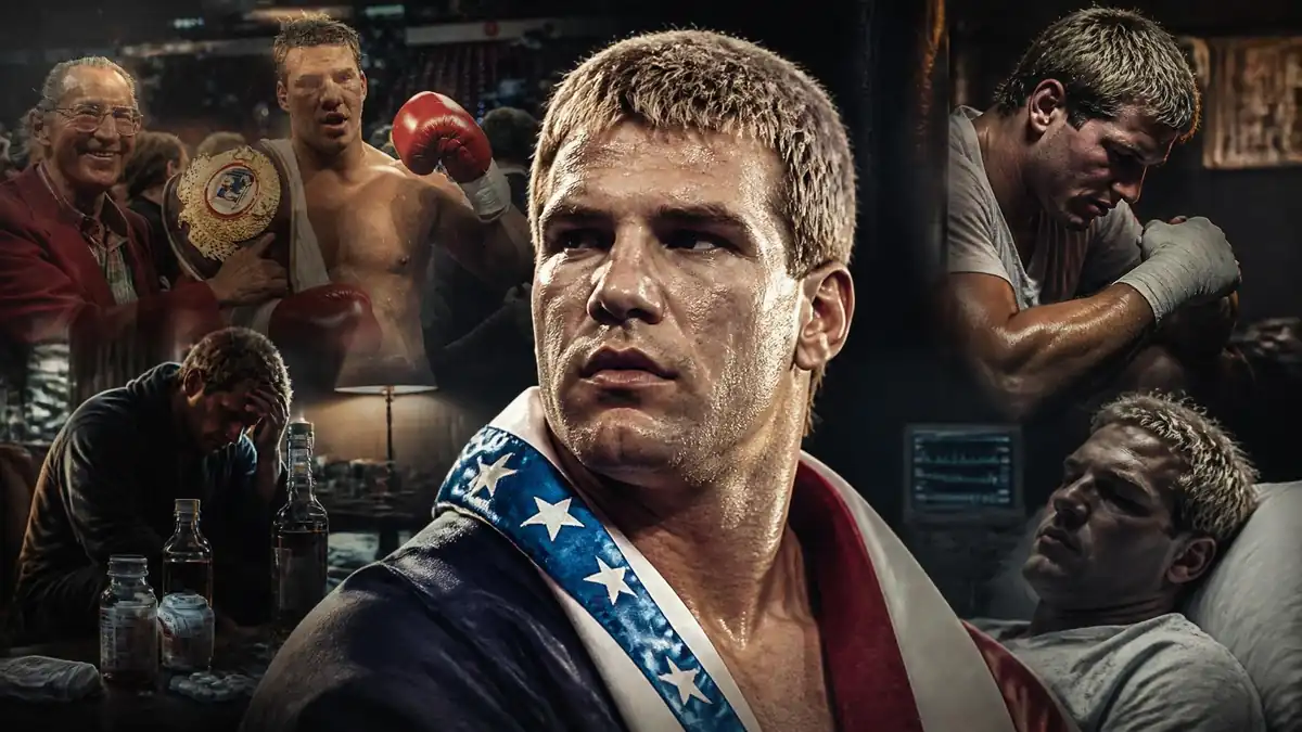 Montage photo illustrant les différents moments de la vie du boxer Tommy Morrison entre succès sportifs et détresse