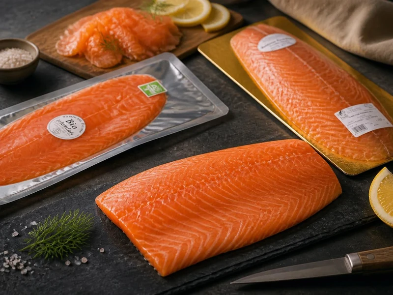 Différents conditionnements de saumon fumé présentés pour illustrer le prix saumon fumé kilo