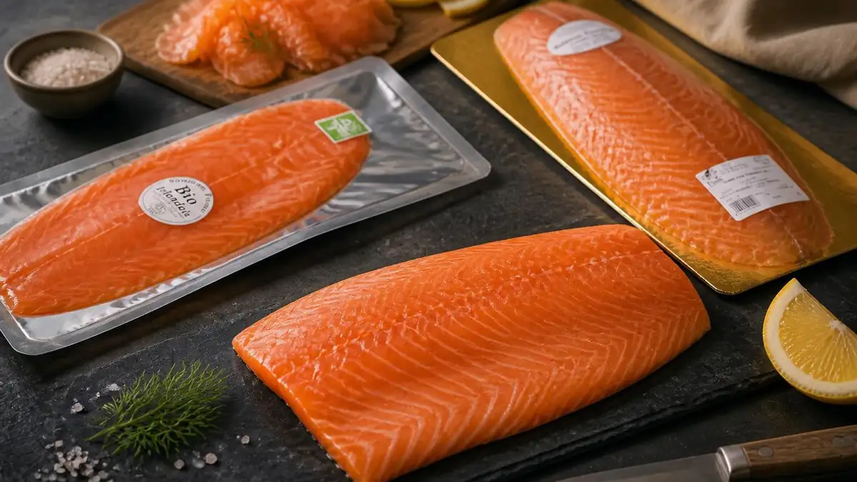 Différents conditionnements de saumon fumé présentés pour illustrer le prix saumon fumé kilo