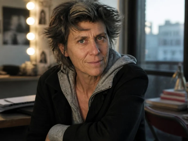 Portrait de la comédienne Juliette Plumecocq-Mech posant face à l'objectif dans une loge éclairée