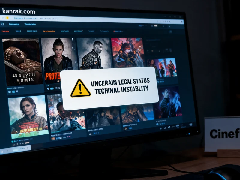 Un écran d'ordinateur affiche la page d'accueil du site de streaming Kanrak com dans une pièce sombre
