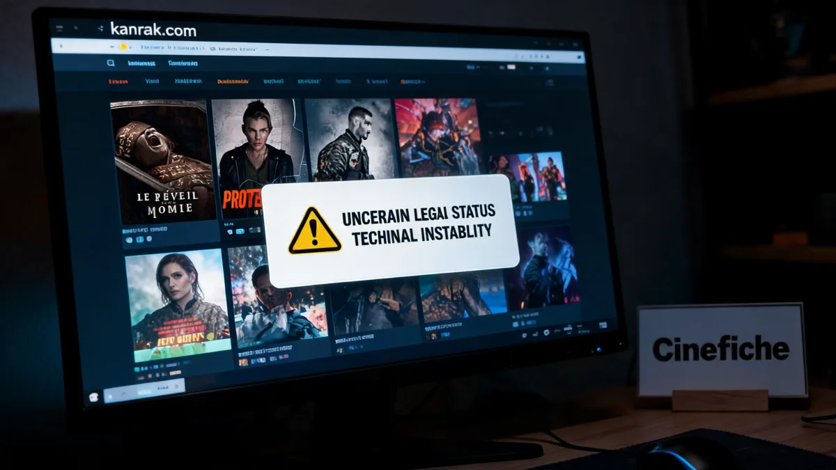 Un écran d'ordinateur affiche la page d'accueil du site de streaming Kanrak com dans une pièce sombre