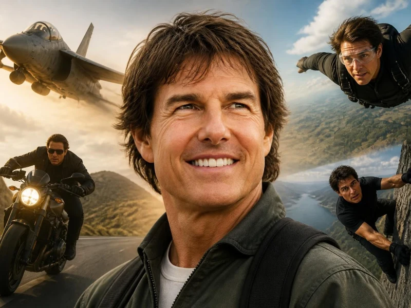 Portrait de Tom Cruise illustrant l'évolution de sa carrière au fil de l'âge de Tom Cruise avec ses rôles d'action