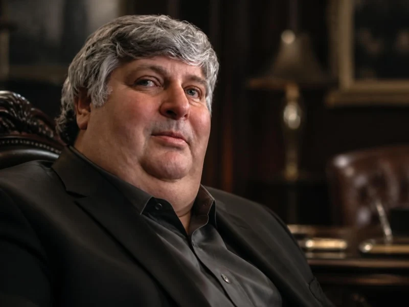 Portrait de Don Vito assis dans un fauteuil sombre lors d'une interview