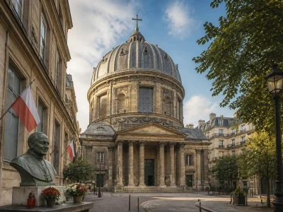 Vue extérieure de la coupole et de la façade classique de l'église Notre-Dame de l'Assomption à Paris