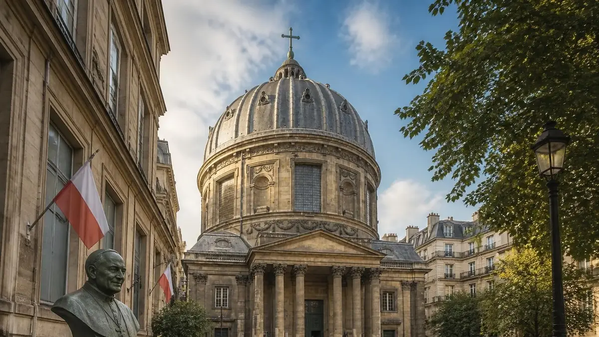 Vue extérieure de la coupole et de la façade classique de l'église Notre-Dame de l'Assomption à Paris