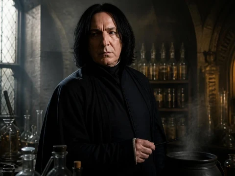 Severus Rogue Harry Potter dans son sombre laboratoire de potions à Poudlard