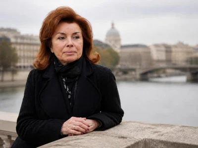Dominique Tapie pose avec sérieux devant la Seine à Paris