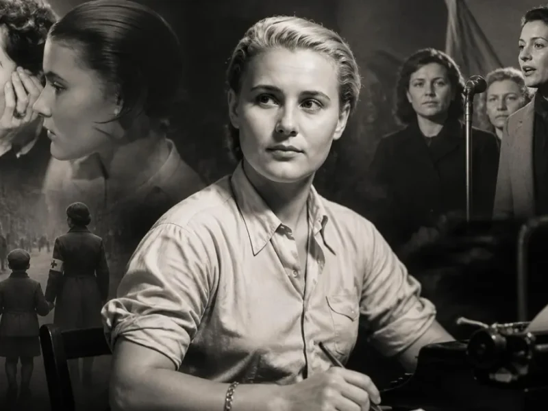 Portrait en noir et blanc de Colette de Jouvenel travaillant à son bureau avec des scènes de vie en arrière-plan