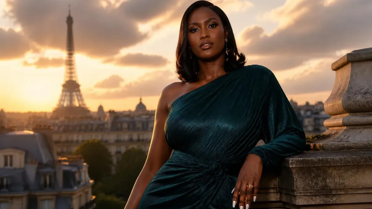 Aya Nakamura pose élégamment à Paris, illustrant parfaitement la question sur la taille Aya Nakamura