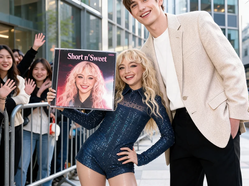 Sabrina Carpenter taille très petite à côté d'un homme grand lors d'un événement public avec ses fans