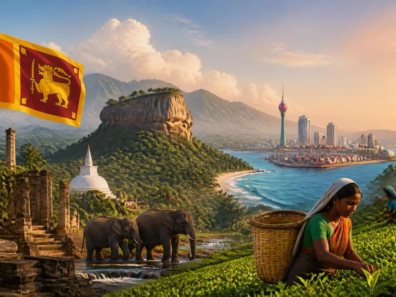Paysage composite illustrant la culture et la nature luxuriante de la région Asia Sri Lanka avec des éléphants et une récolte