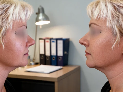 Comparaison avant et après une intervention de liposuccion double menton pour redessiner l'ovale du visage