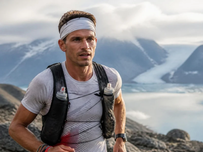 Mathieu Blanchard court dans un paysage montagneux enneigé lors d'une épreuve d'ultra-trail