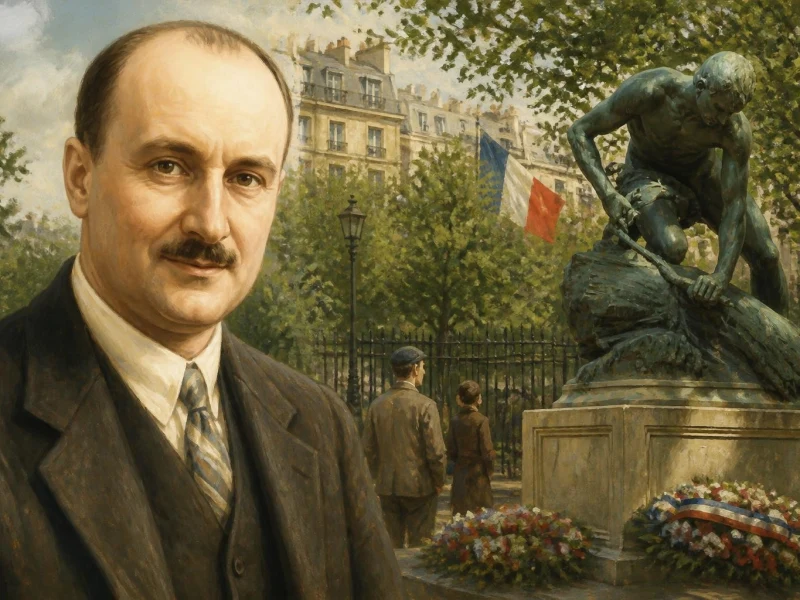 Portrait de Maurice Gardette superposé à une vue d'un parc parisien avec une statue et le drapeau français