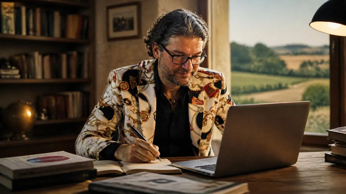 Un homme travaillant à son bureau illustre le thème olivier Dauvers vie privée et familiale
