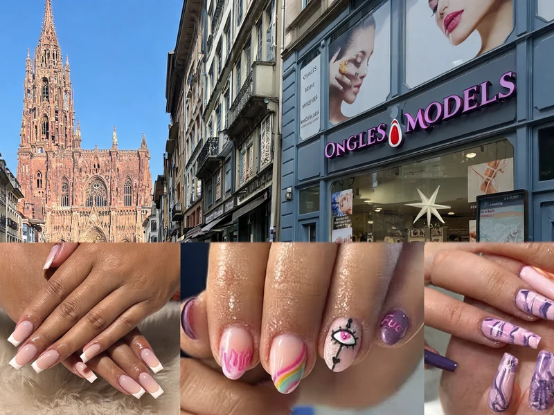 Vue d'une devanture d'institut et de réalisations de manucure pour trouver un service ongle Strasbourg de qualité