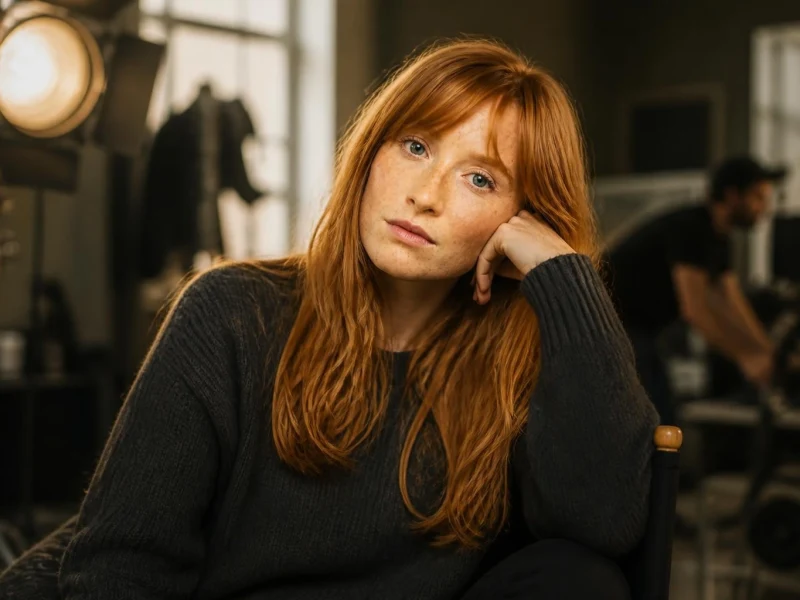 Portrait de Philomène Bilodeau posant avec assurance dans un studio de tournage professionnel