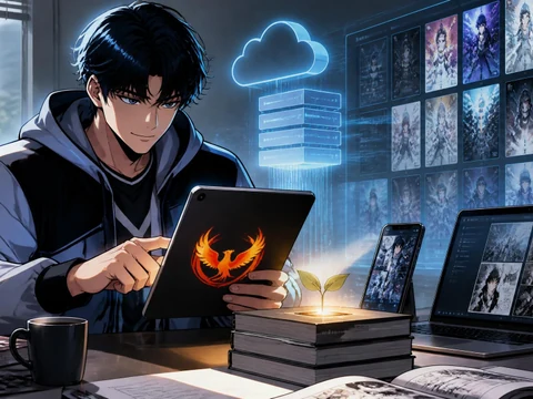 Un jeune homme utilise une tablette dans un environnement numérique illustrant le concept de Phoenix scan