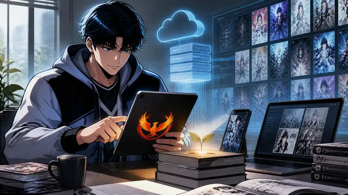 Un jeune homme utilise une tablette dans un environnement numérique illustrant le concept de Phoenix scan