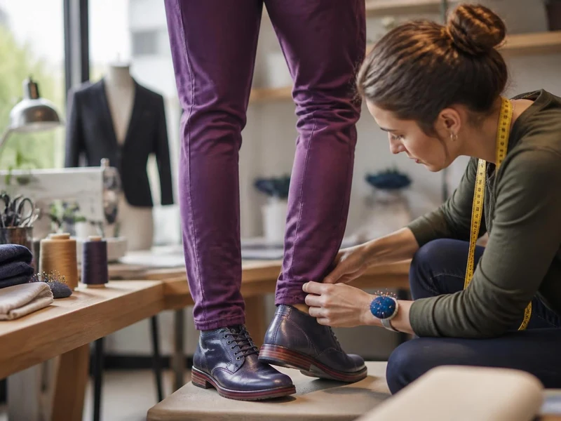 Une couturière ajuste la longueur d'un pantalon pour définir le bon ourlet pantalon prix en atelier