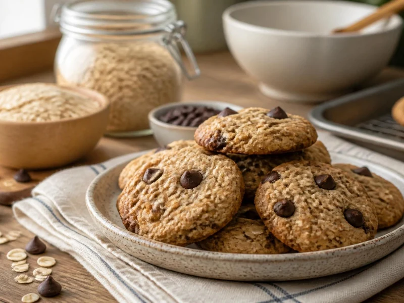 Une assiette de délicieux biscuits aux pépites de chocolat pour une recette cookies flocons d'avoine maison