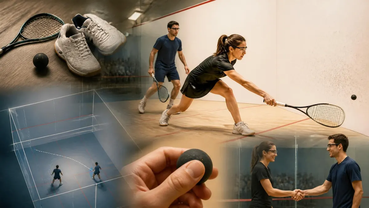Des joueurs en plein match illustrant l'application de chaque règle Squash sur le court