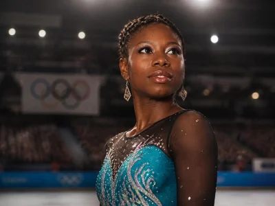 Surya Bonaly lors d'une compétition de patinage artistique sur glace