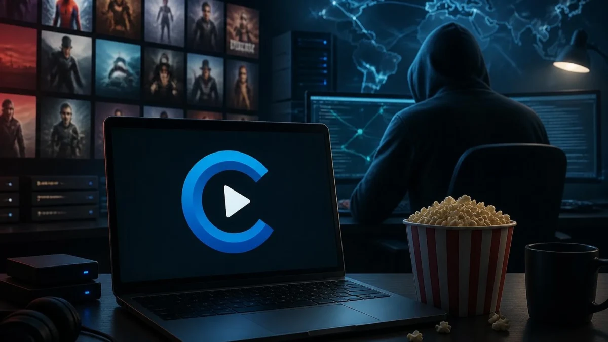 Personne devant un écran d'ordinateur avec du pop-corn pour illustrer l'utilisation de Vexmovies