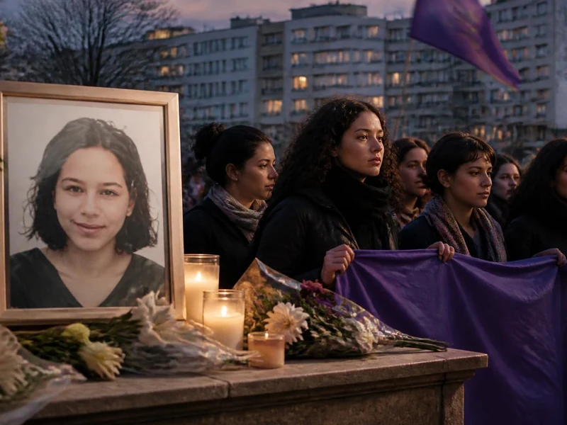 Hommage public avec des fleurs et un portrait de Sohane Benziane lors d'un rassemblement féministe