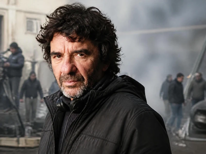 Albert Goldberg sur le plateau de tournage d'un film entouré de son équipe technique