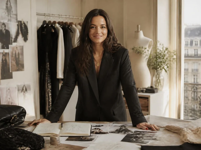La créatrice de mode Capucine Martin travaille dans son atelier parisien au milieu de ses croquis et tissus
