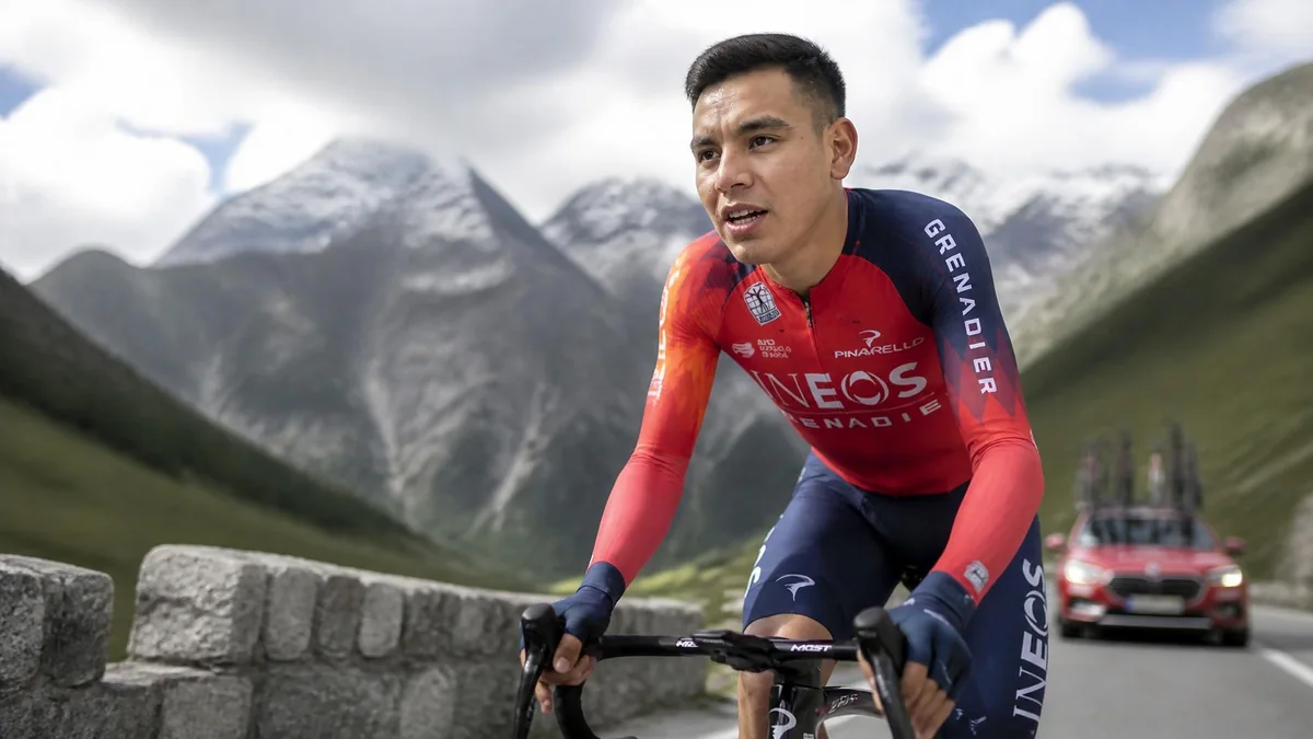 Le cycliste Carlos Rodriguez grimpe un col de montagne lors d'une course professionnelle