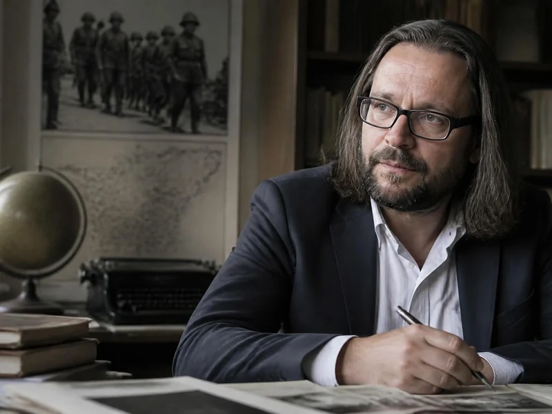 Christian Ingrao travaille à son bureau entouré de livres et d'objets historiques