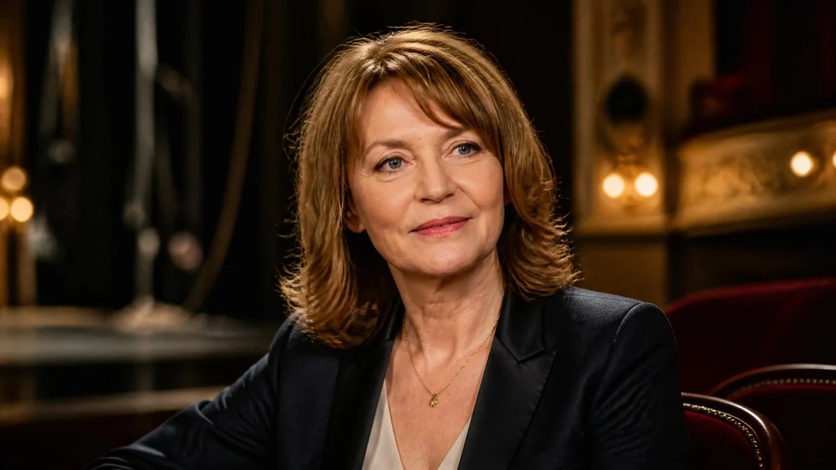Portrait de la comédienne Christiane Millet souriante dans une salle de théâtre