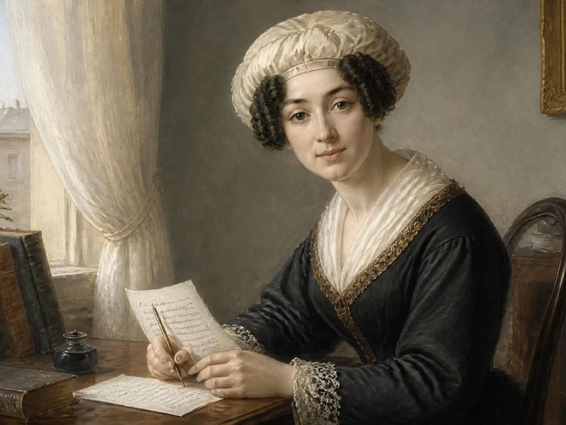 Portrait peint représentant Claire de Duras assise à son bureau en train d'écrire une lettre