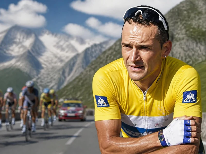 Cyril Dessel porte le maillot jaune lors d'une étape de montagne du Tour de France