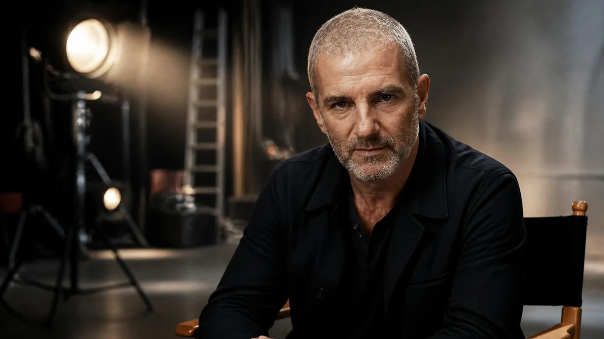 Portrait de Dan Herzberg assis sur un fauteuil de réalisateur dans un studio de tournage sombre