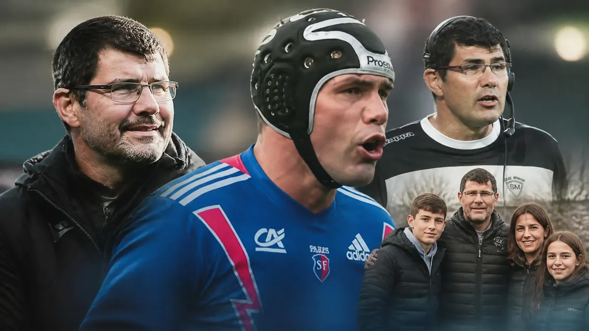 Montage photo illustrant la carrière et la vie de famille de l'ancien rugbyman David Auradou