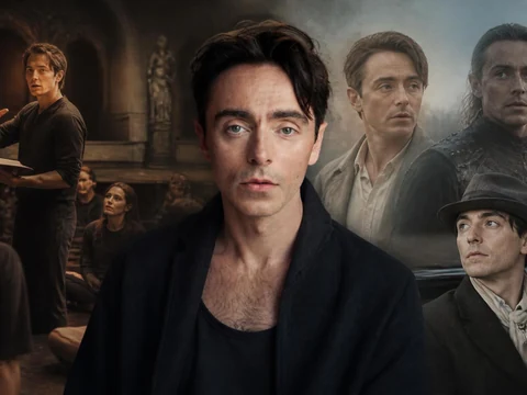 Montage photographique présentant les différents rôles et le visage expressif de l'acteur britannique David Dawson