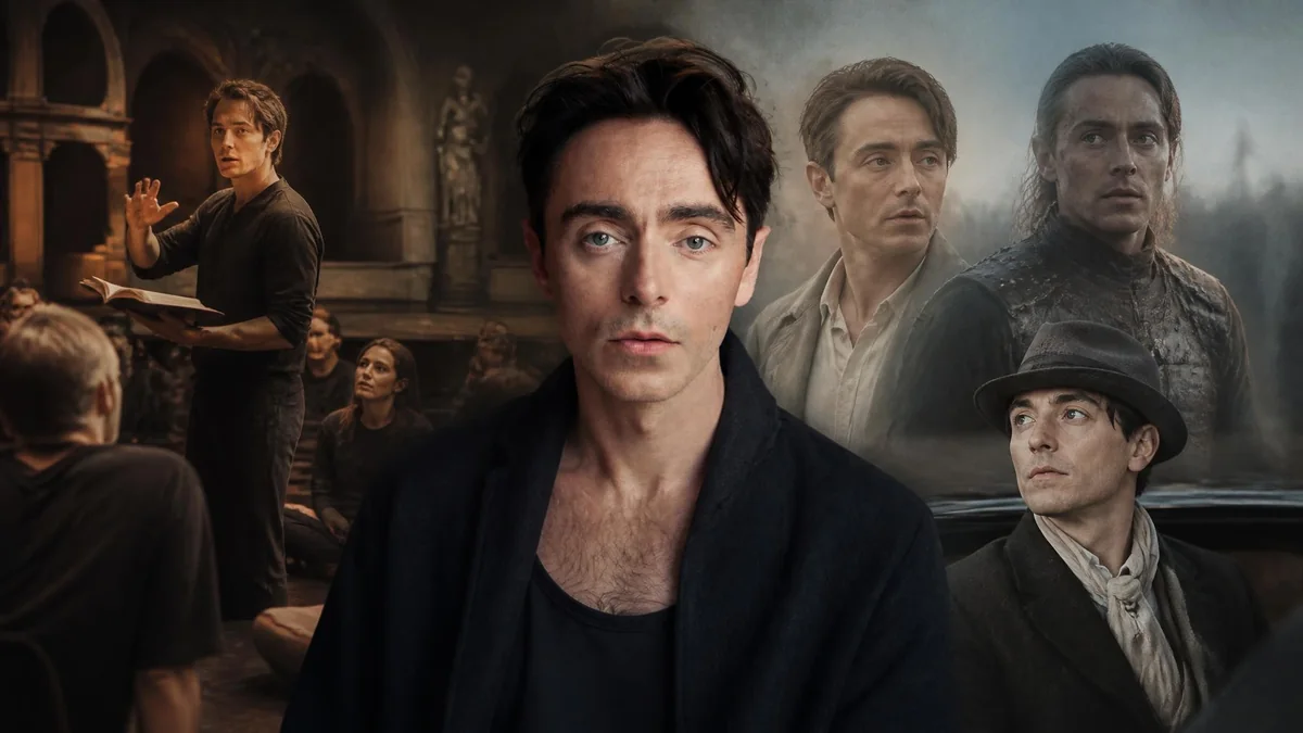 Montage photographique présentant les différents rôles et le visage expressif de l'acteur britannique David Dawson
